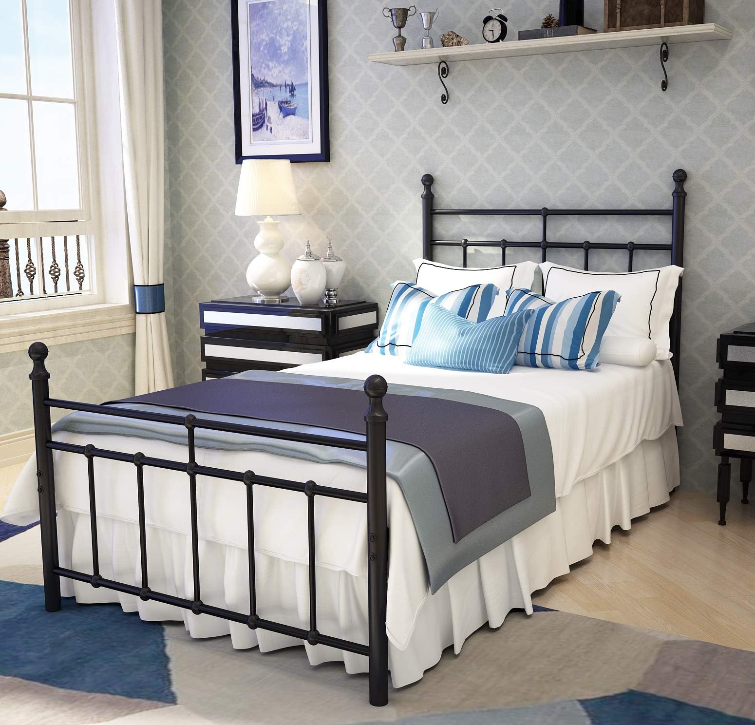 Metal Bed Frame Twin Size with Vintage Headboard and Footboard Platform Base Wrought Iron Twin Size Bed Frame Black