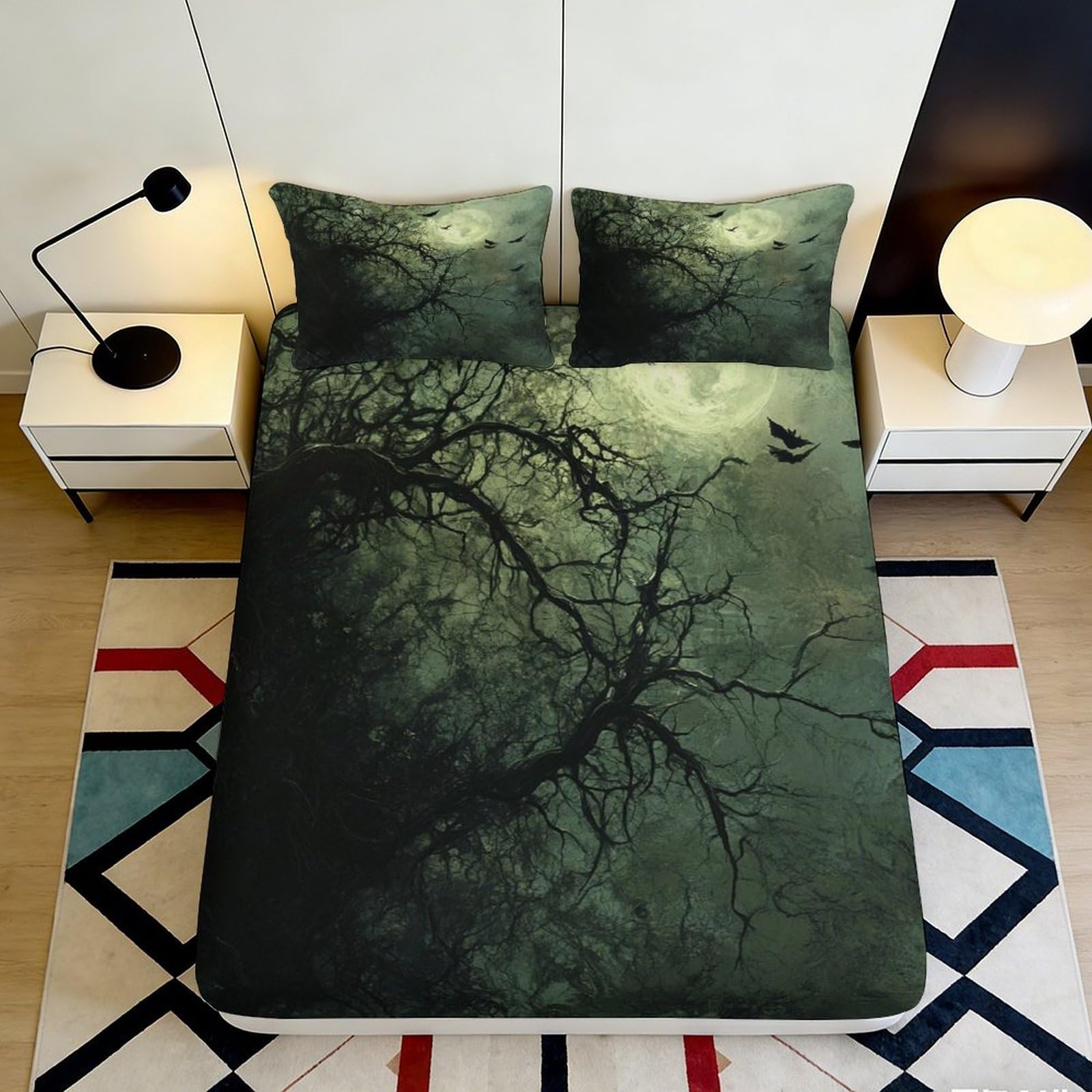 K1r3d9e5 Style-9 3D Printed Dark Forest Fitted Sheet Microfiber Soft Durable Night Branches Mattress Cover For Bedroom Decor 90X200x25cm
