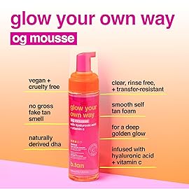 b.tan Clear Self Tanner Foam | Glow Your Own Way - Rinse Free, Best 1 Hour Express Sunless Tanning Water Mousse, Dark, No Transfer, Moisturizing, Face & Body, No Fake Tan Smell, 6.7 Fl oz
