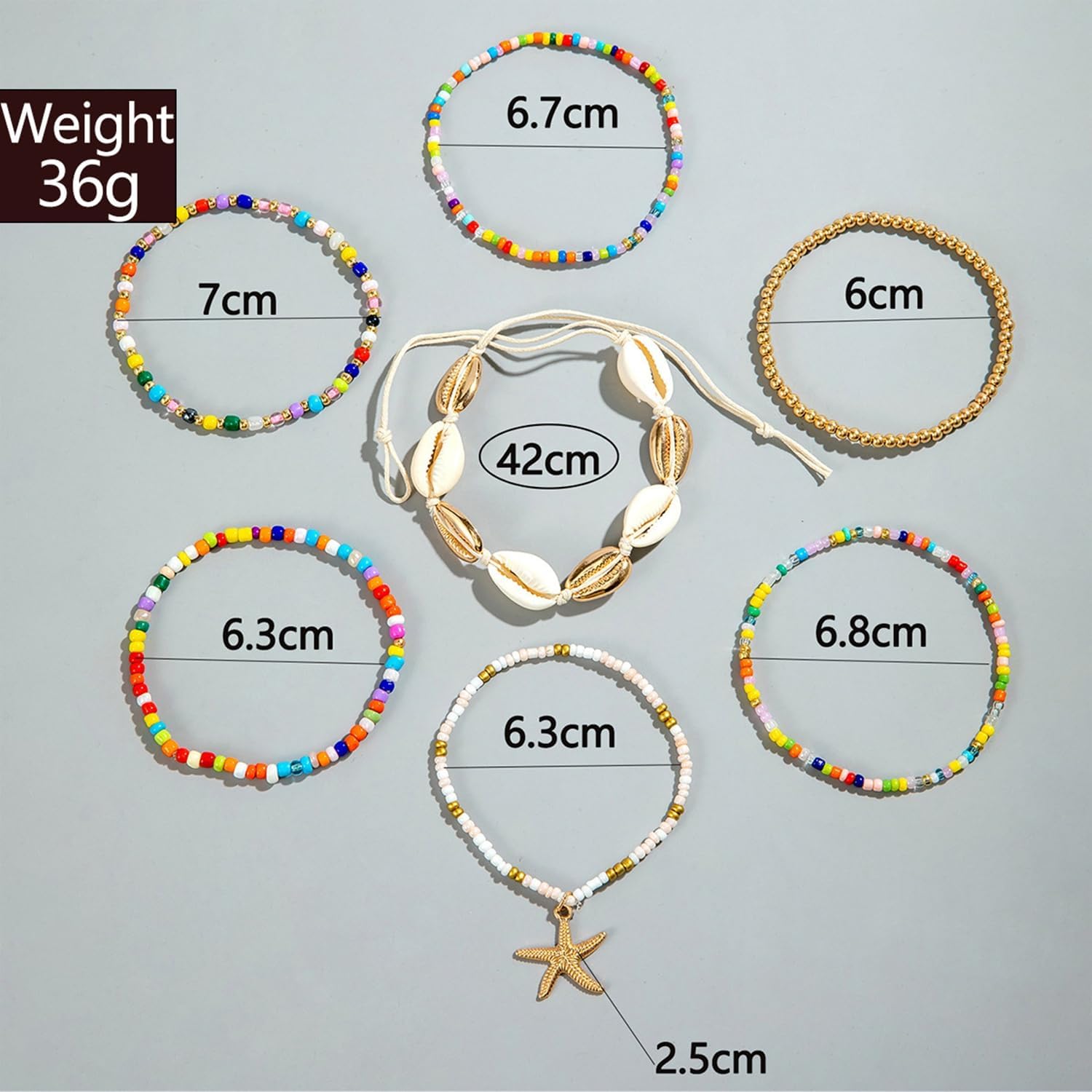 ASTRUE Boho Beach Bracelet Set for Women - Seashell & Starfish Stretch Bracelets, Lightweight Summer Jewelry Gift - Image 5