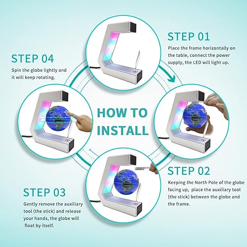 Miniatura 3 de Flagest Globo de levitación magnética con luces LED y bolígrafo, globos flotantes para decoración educativa de escritorio, oficina, decoración de