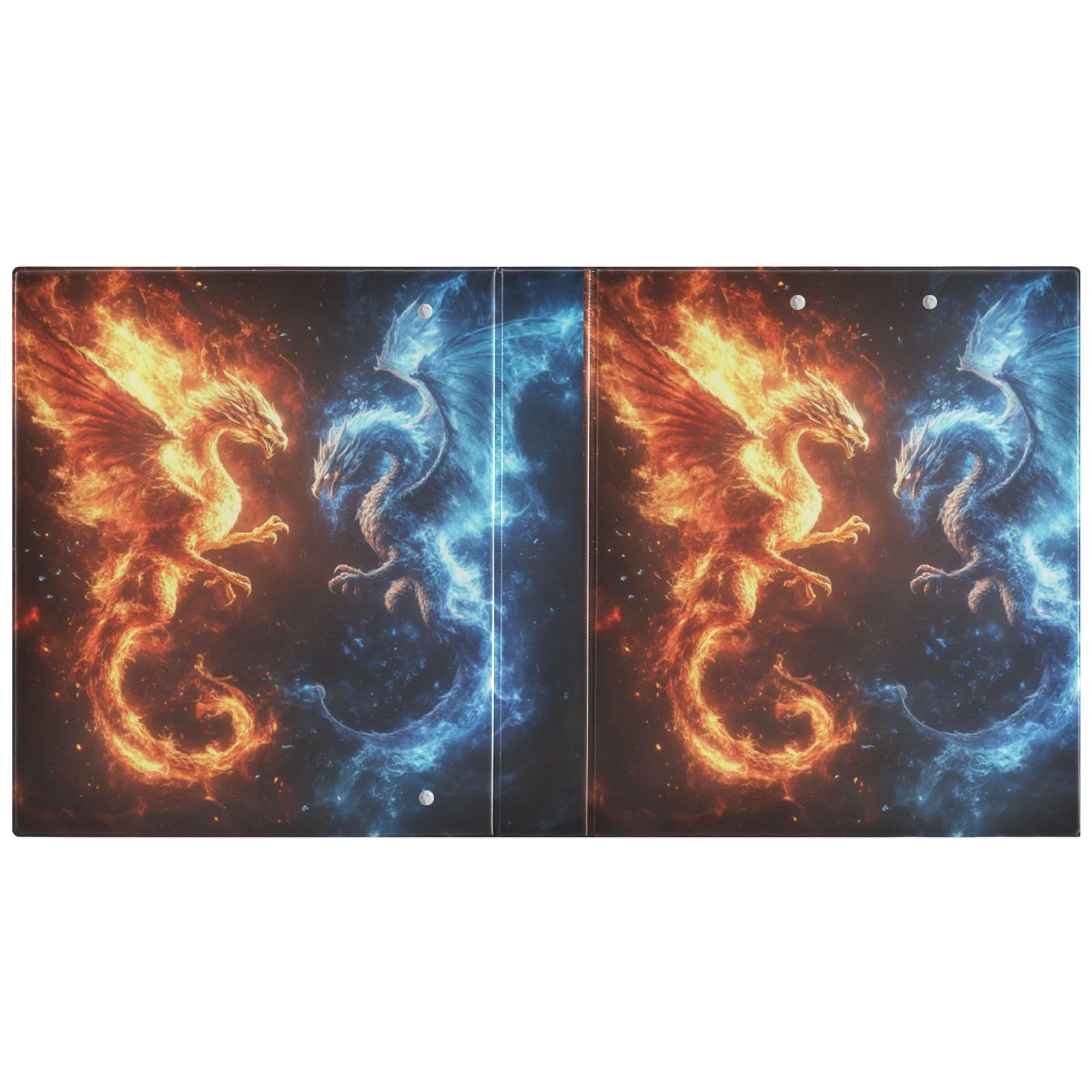 Caikeny Classeur à 3 anneaux avec dragon de feu rouge de 3,8 cm – Porte-bloc rond avec 2 poches pour fournitures de bureau