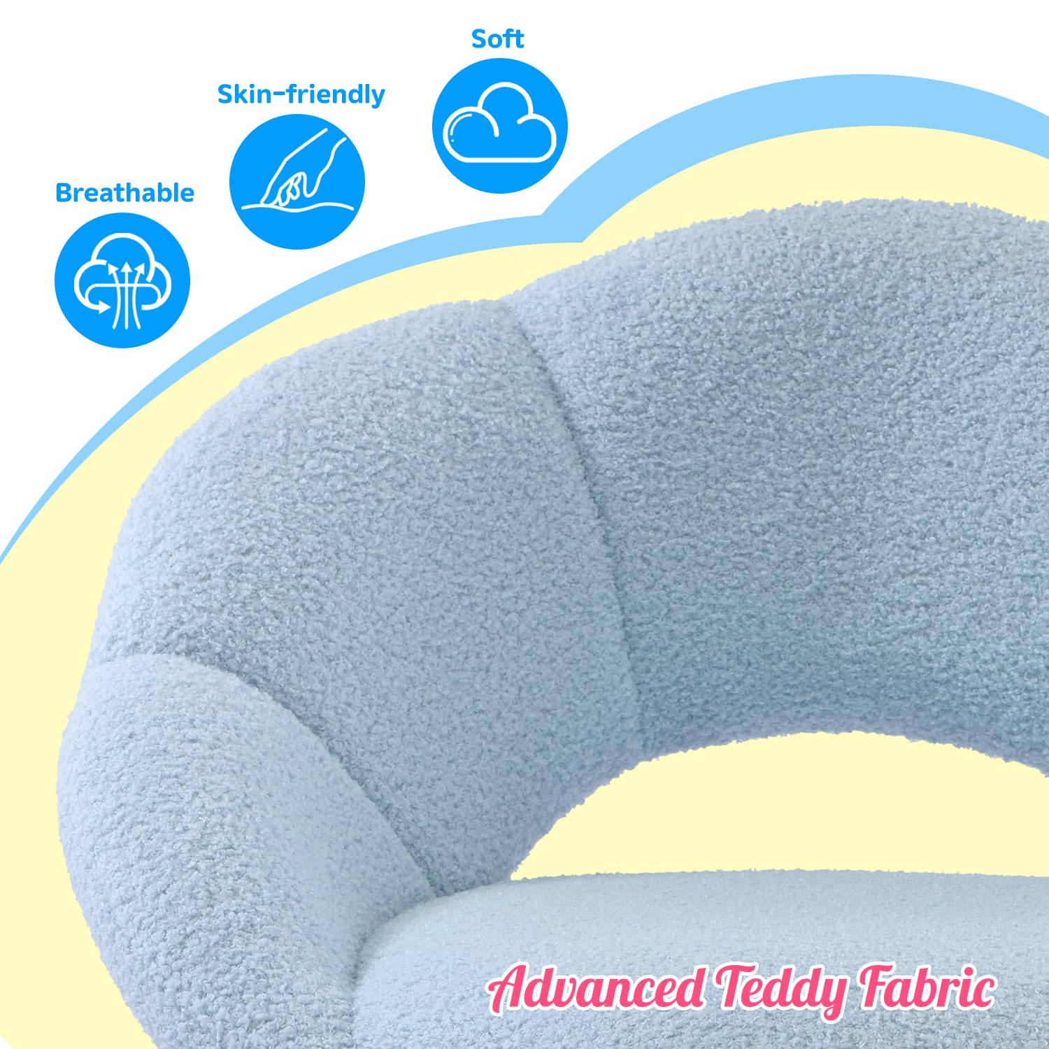 Sedia da toeletta in tessuto Teddy, poltrona relax e da lettura, a forma di fiore, poltrona lounge per studio, camera da letto, soggiorno, balcone (tessuto Teddy, azzurro)