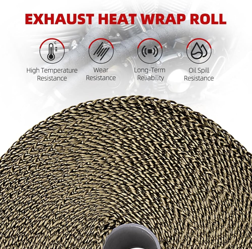 BARTOO 2" x 50' Titanium Exhaust Heat Wrap Roll for Motorcycle, Basalt Fiber Header Wrap Tape with Stainless Steel Ties