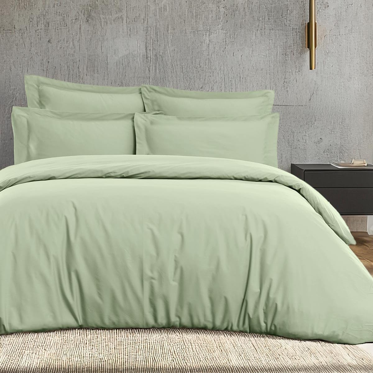 Housse de couette satin de coton anti-plis literie durable 200x200 cm sauge