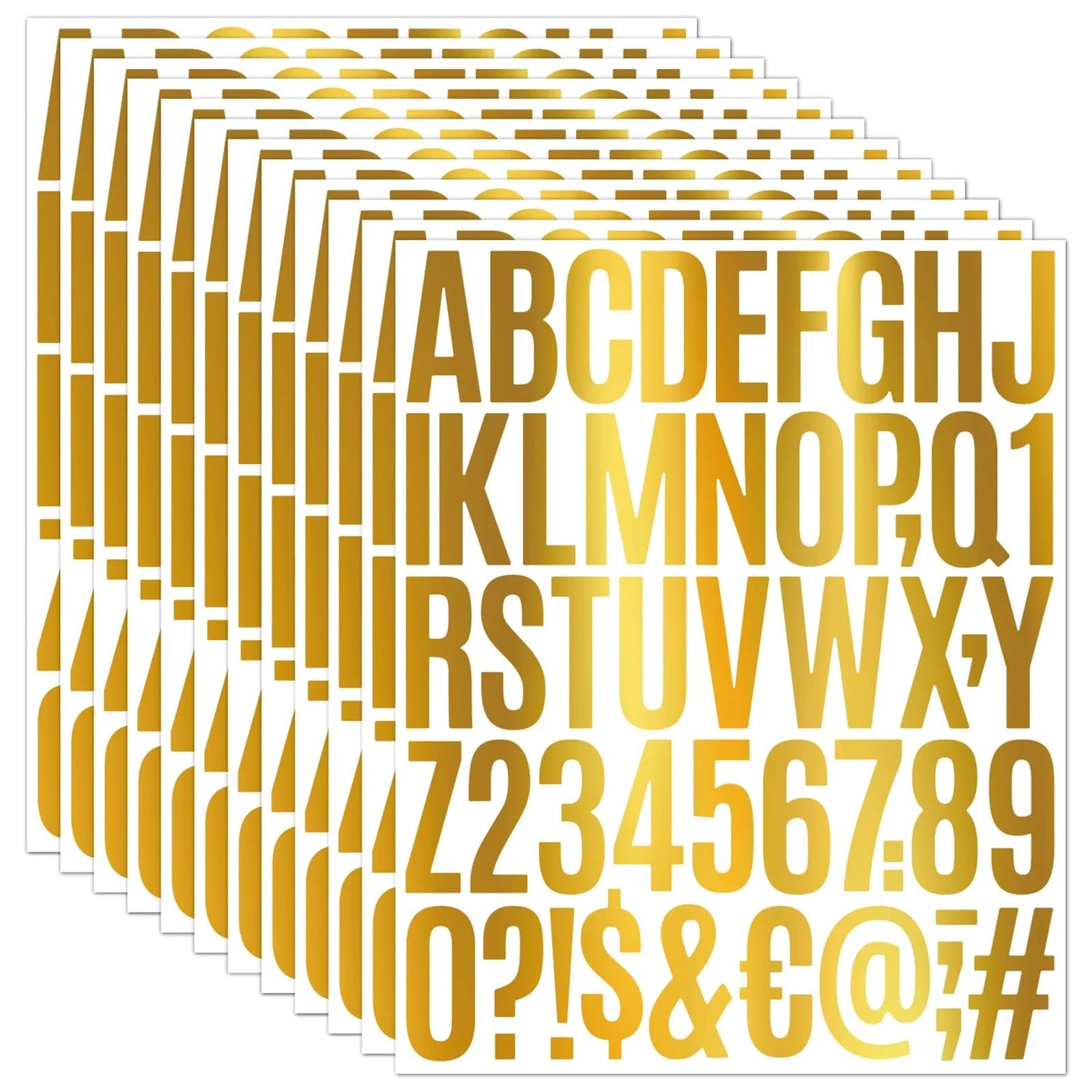 10Sheets 2 inch Gold Vinyl Alphabet Letters Numbers Sticker Silver Mailbox for Signs Window Door Business Address Car(Gokd)