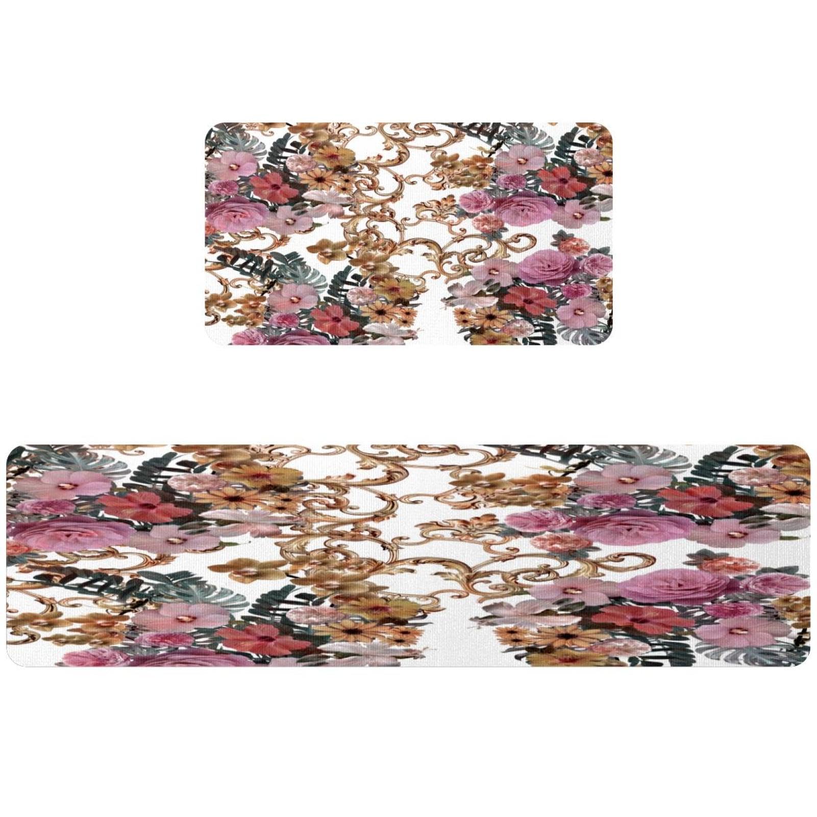 Tapis de cuisine antidérapant et absorbant motif fleurs 2pcs