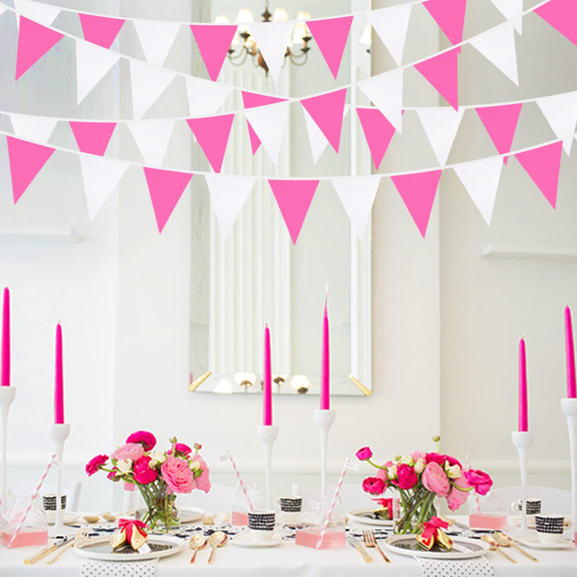 Wimpelkette aus Stoff, dreieckig, Baumwolle, Wimpelkette, Girlande, für Hochzeit, Geburtstag, Babyparty, Jahrestag, Party, Zuhause, Kinderzimmer, Garten, hängende Festivals, Dekoration, 90 cm