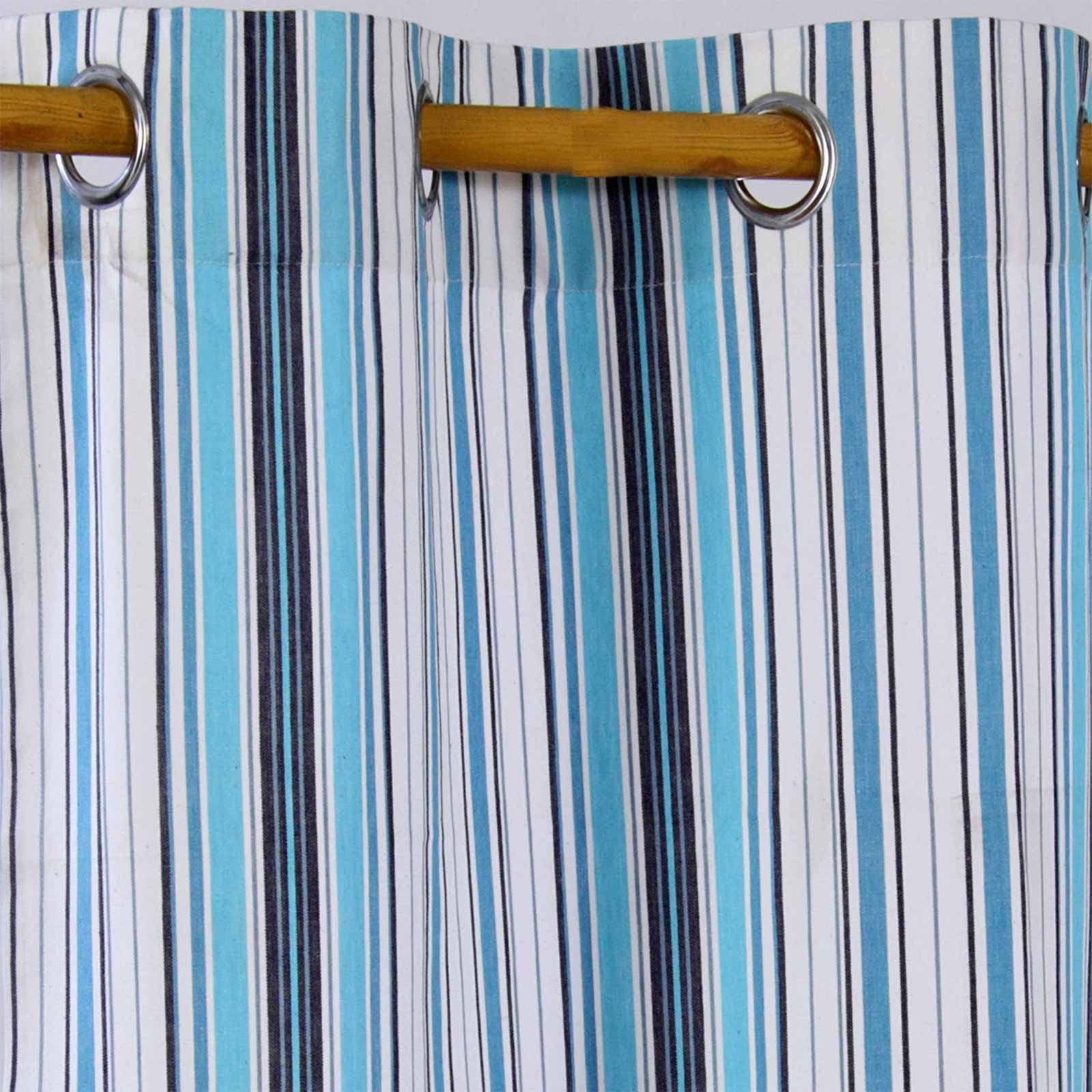Homescapes - Coppia di tende pronte a righe della serie New England, 100% cotone, ad asole, cucite a mano, pesanti, non rugose, facili da mantenere, lavabili in casa, colore: Blu scuro 137 x 228 cm