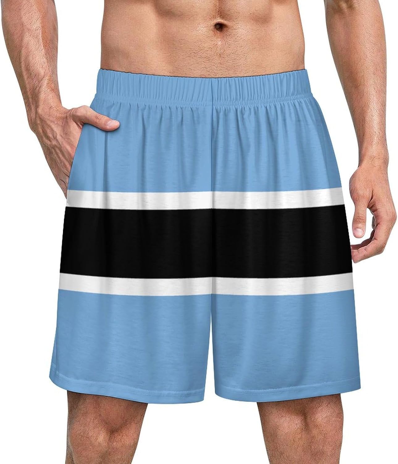 Botswana Flag Mens Pajama Shorts Drawstring Pajama Pants Pj Bottoms with Pockets