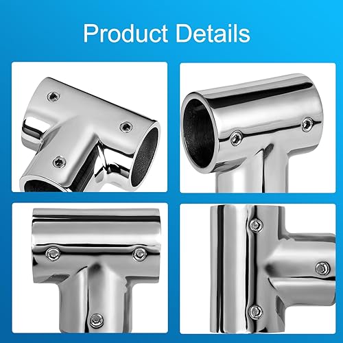 Miniatura 4 de ODYSUNRAL Accesorio de barandilla de barco resistente, 3 vías de 90 grados en T, acero inoxidable 316, conector de tubería para tubos de 78 o 1