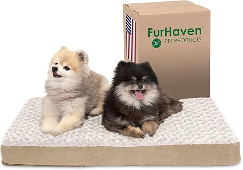 Furhaven Cama de gel refrescante para perros pequeñosmedianos de hasta 35 libras con funda extraíble y lavable, colchón de gamuza y piel sintética
