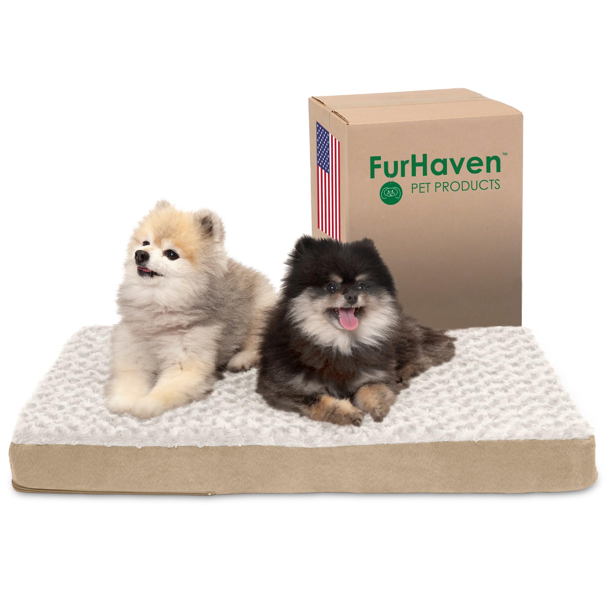FurHaven Cooling Gel Dog Bed for Medium/Small Dogs w/Removable Washable Cover, For Dogs Up to 35 lbs - Ultra Plush Faux Fur & Suede Mattress - Cream, Medium โ image 1
