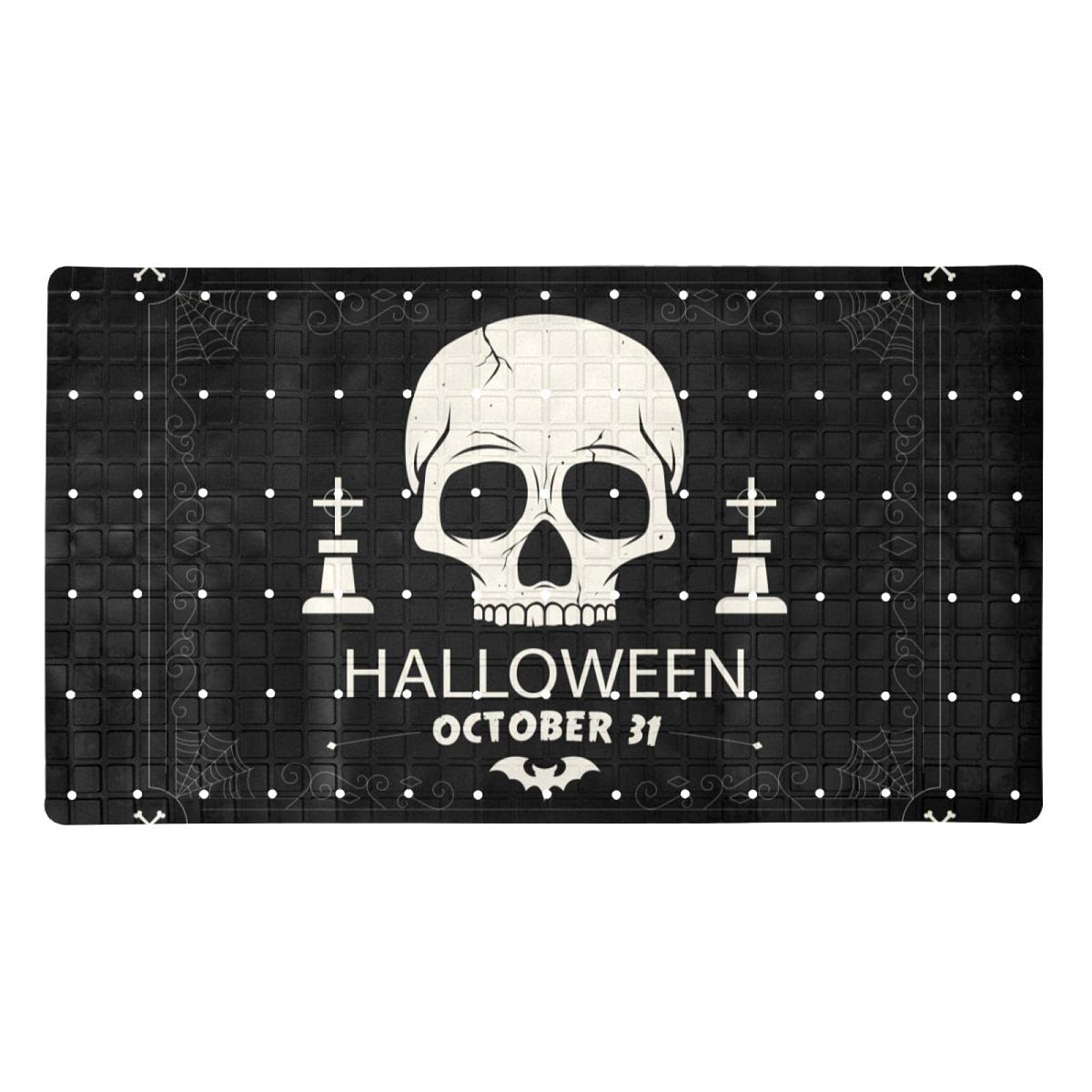 Tapis de bain antidérapant pour douche au motif crâne foncé pour ambiance Halloween