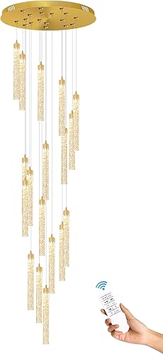 Miniatura 9 de H125 '' Lámparas de cristal modernas para entrada, 18 luces LED regulables, lámpara colgante grande para escaleras, sala de estar, villa Oro,Negro