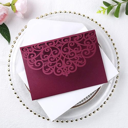 Miniatura 6 de ponatia Bolsillo de invitación de corte láser de 5.12 x 7.2 pulgadas, 20 bolsillos de invitación de boda de triple pliegue de 5 x 7 pulgadas, con