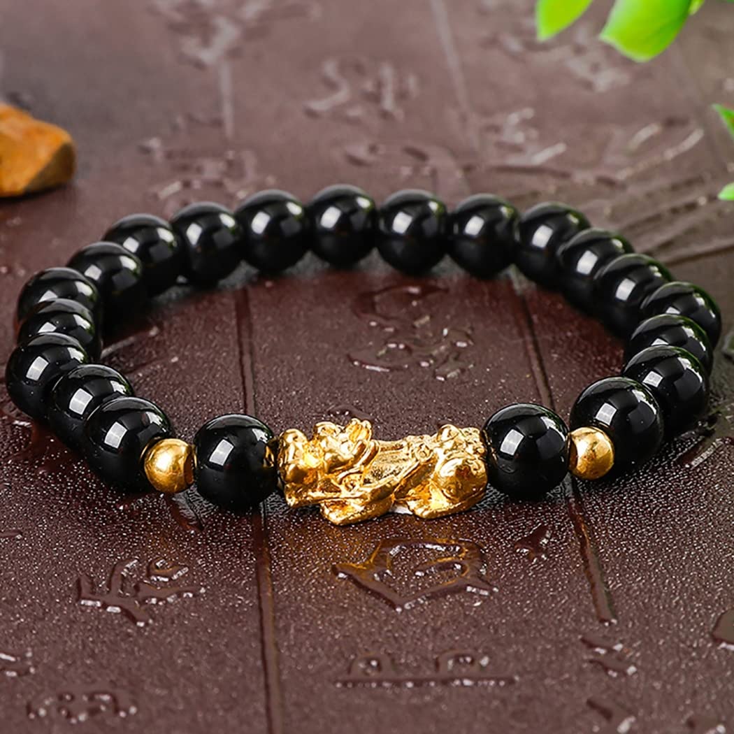 Pulsera De Obsidiana Arcoíris Con Dios Zorro - Amuleto Feng Shui Para Riqueza Y Suerte