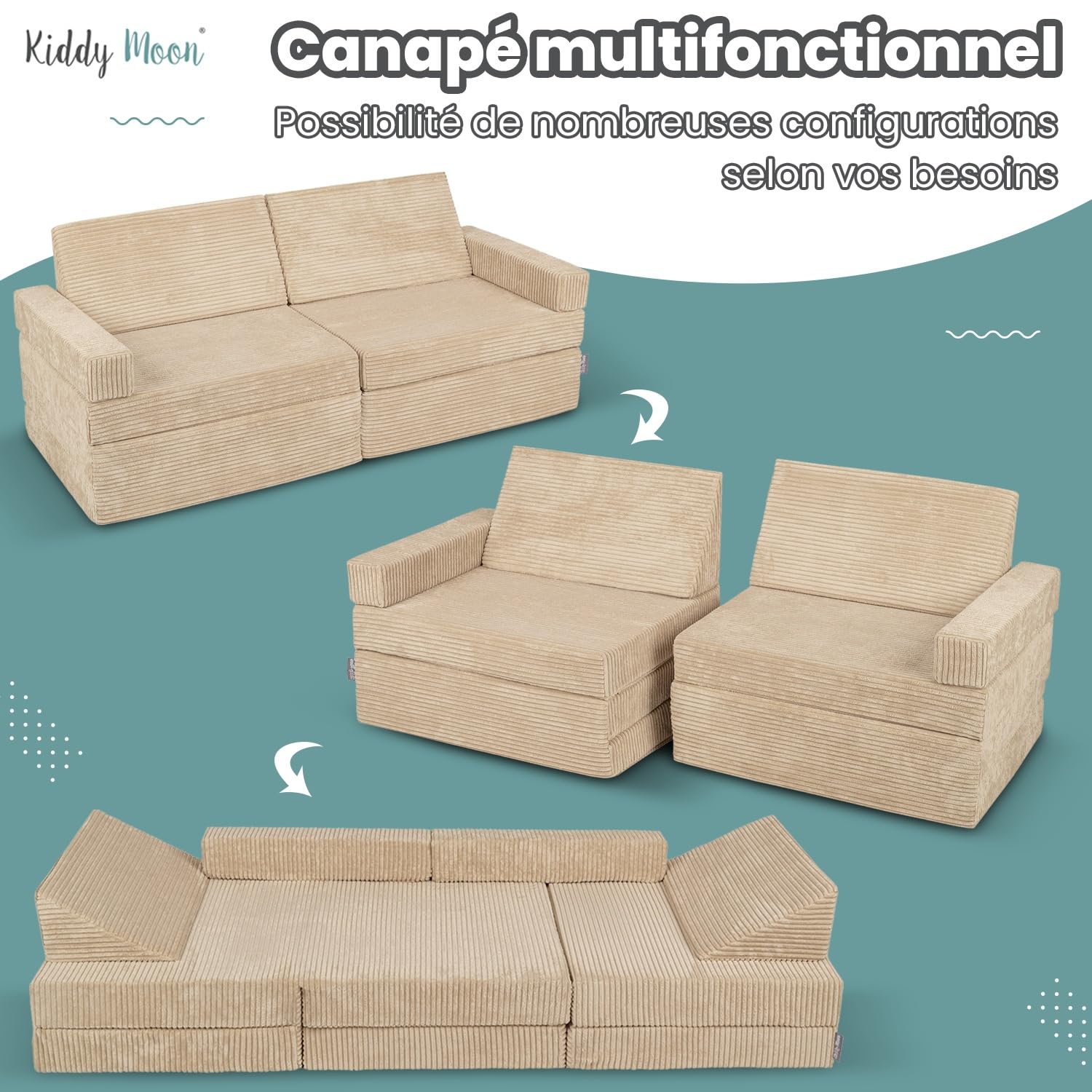 KiddyMoon Canapés Pliant pour Enfants Canapé-Lit Convertible Bébés-Canapé Lit Coucher Salle De Jeux Pliable Matelas Au Sol Mini-Canapé Chaise-Lit, Gris Foncé