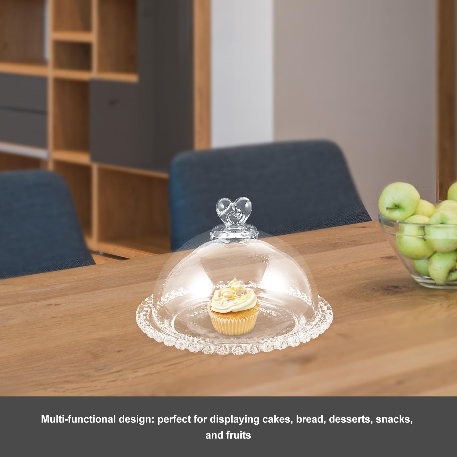 Bandeja de Cristal Diseño Multifuncional para Tartas Cúpula Transparente Mantiene los Alimentos Frescos y Seguros para Eventos y Reuniones