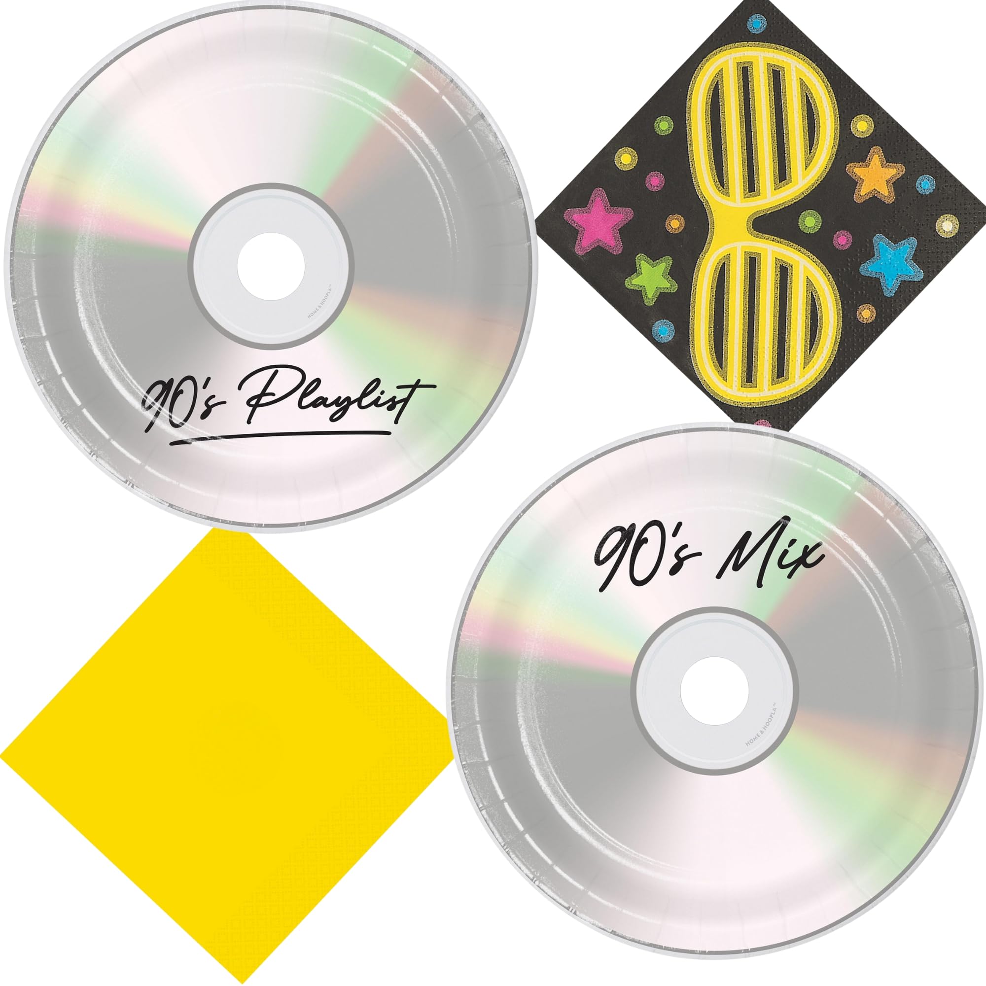 Celebrate the good ol' days with our 90's Party Variety Pack! 90's Party Supplies - 90's CD Mix Round Paper Dinner and Dessert Plates With Assorted