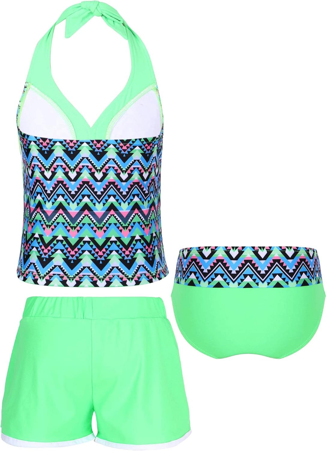 Little Girls' Summer Tankini Swimsuit 3 Piece Rash Guard Set Swimwear Quick Dry Bathing Suit 2#Green 4 Years