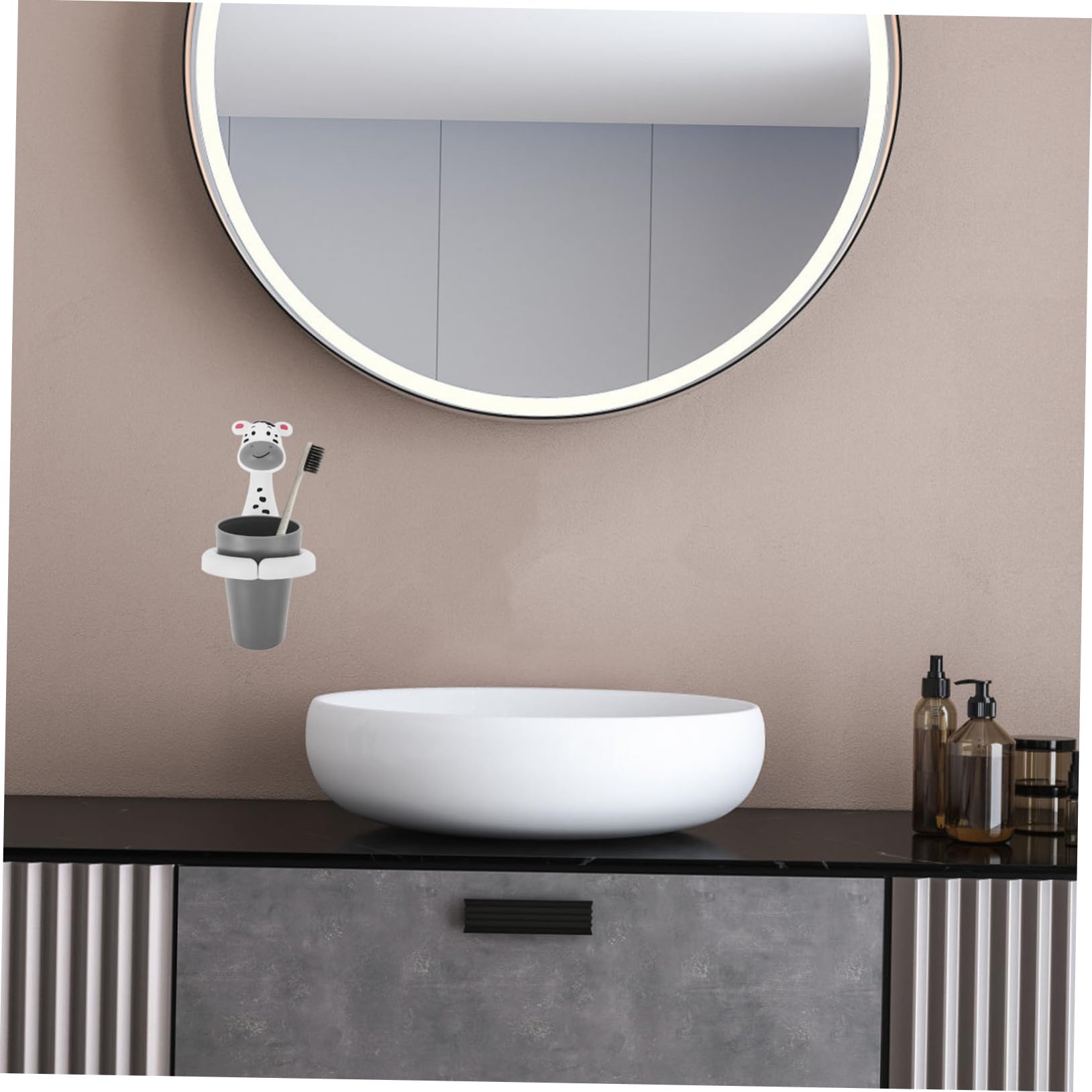 VILLCASE 5 Pezzi Porta Spazzolino da Muro con Bicchiere Rinsing Organizer Bagno Senza Chiodi Design Elegante Spazzolini Dentifricio