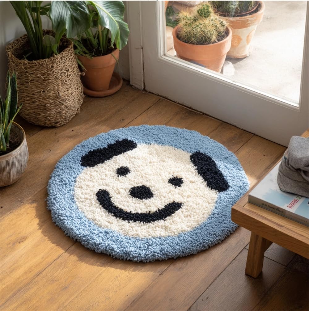 kitphoenix Latch Hook Rug Kit, Smiling Dog 20X20Inch (50X50Cm) DIY Latch Hook Colorful Rug Making Kit for Adults, Colorful Cross Stitch Kit Carpet Making Cushion Needlework for Beginners, Home Decor