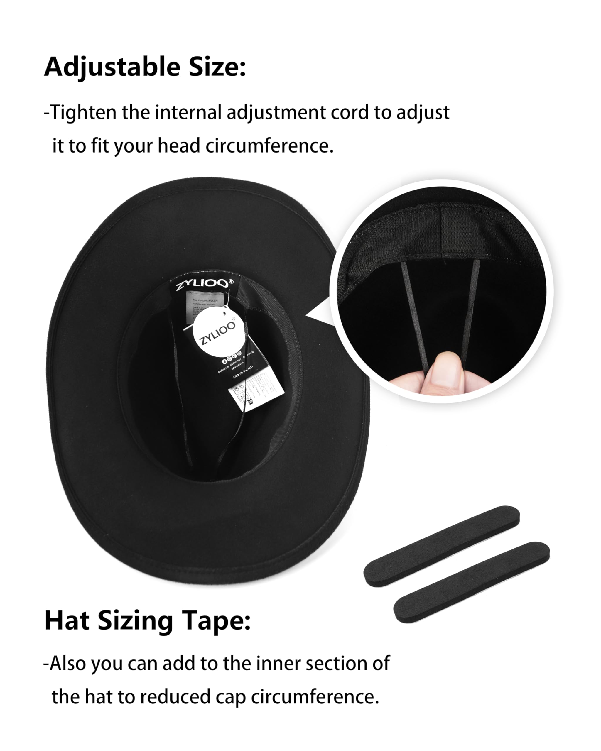 Zylioo Cappello da cowboy XXL in feltro per testa grande, cappello western con tesa larga, cappello Fedora Panama con fibbia per cintura per uomo e donna