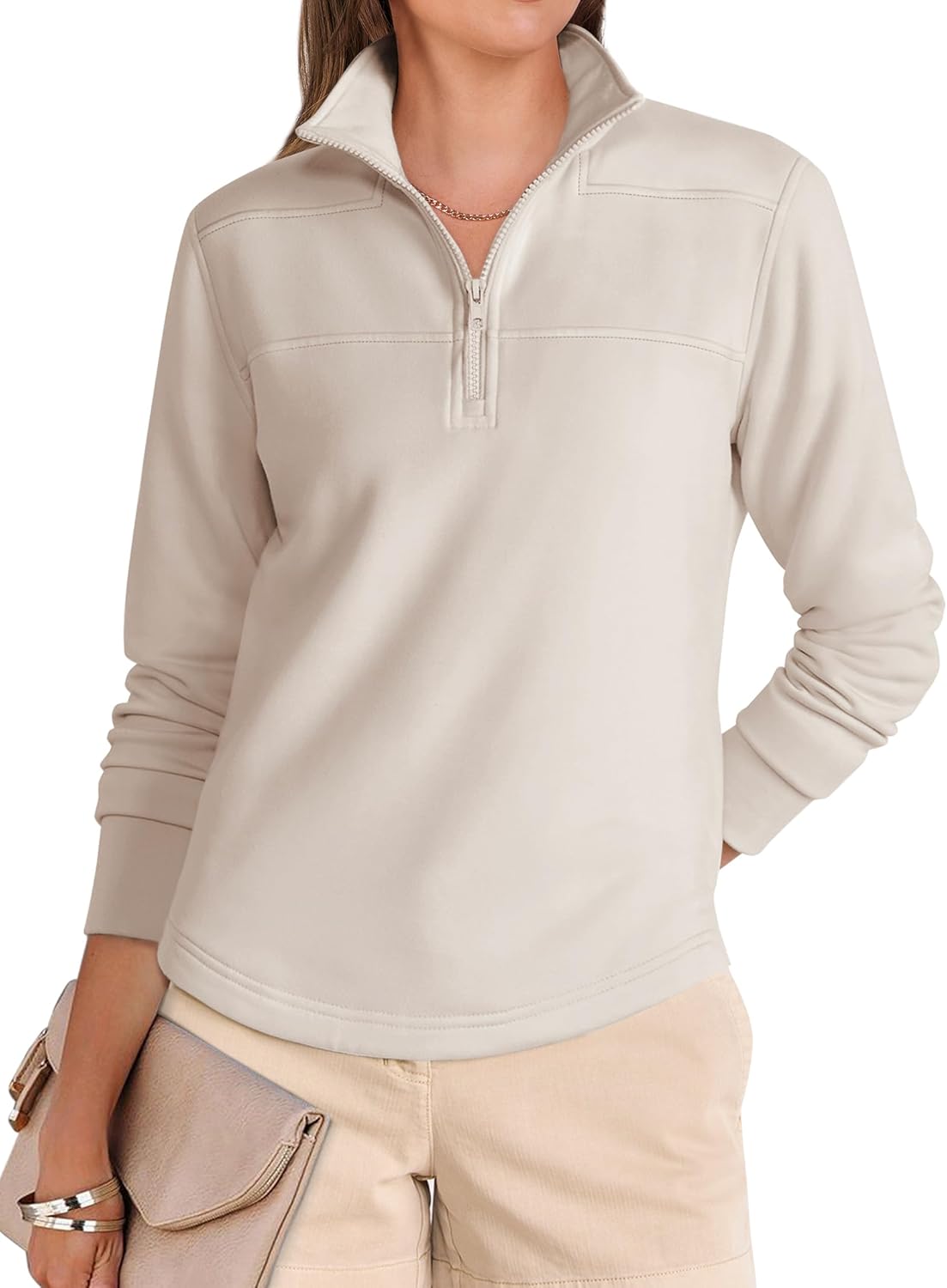 ANRABESS Womens Quarter Zip Sweatshirts 2025 Fall Long Sleeve Comfy Relaxed Casual Lightweight Pullover Tops with Thumbhole