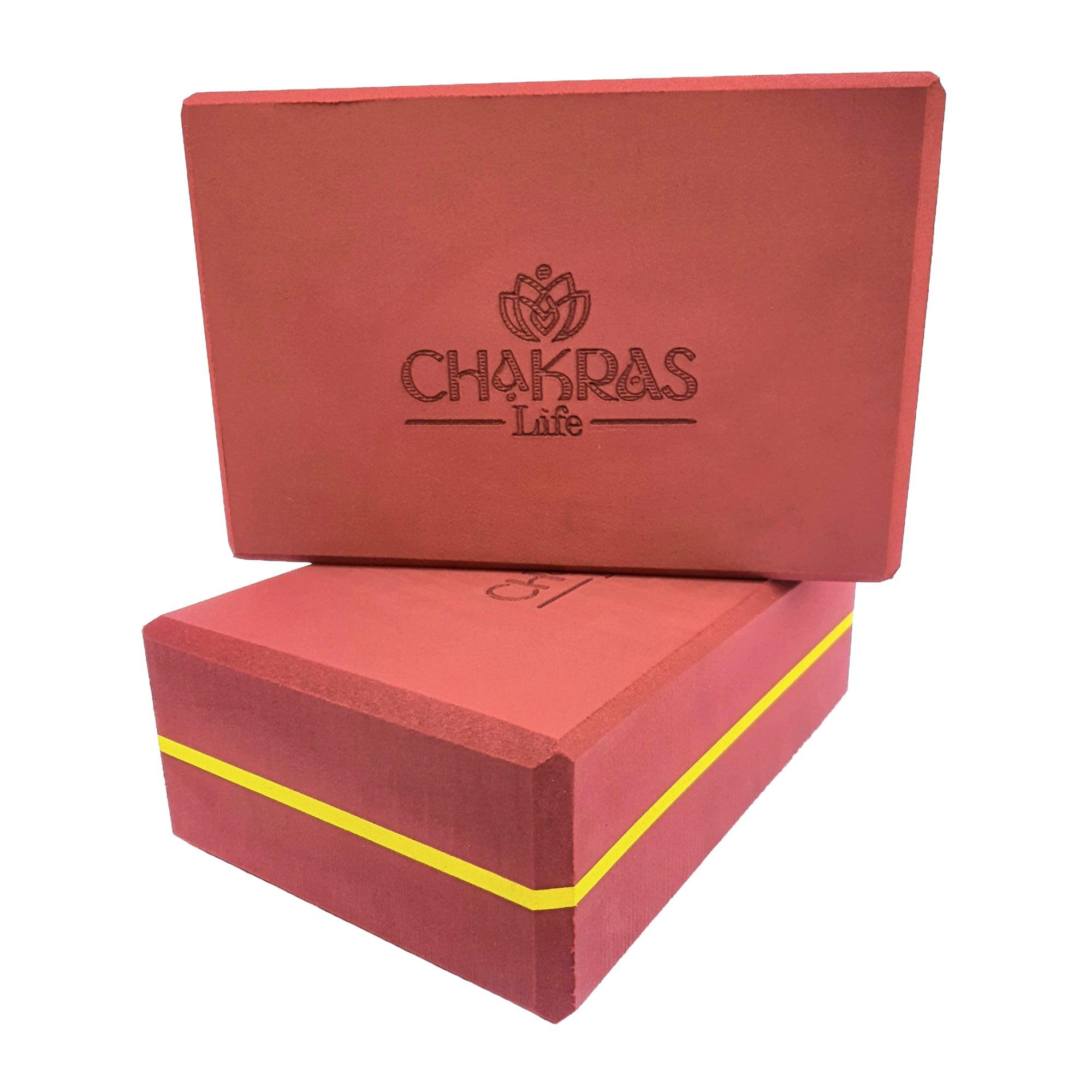 high-density yoga block eva foam (set of 2) | non-slip surface for stability, balance & deep stretching | essential prop for all levels & pilates | wine with yellow color