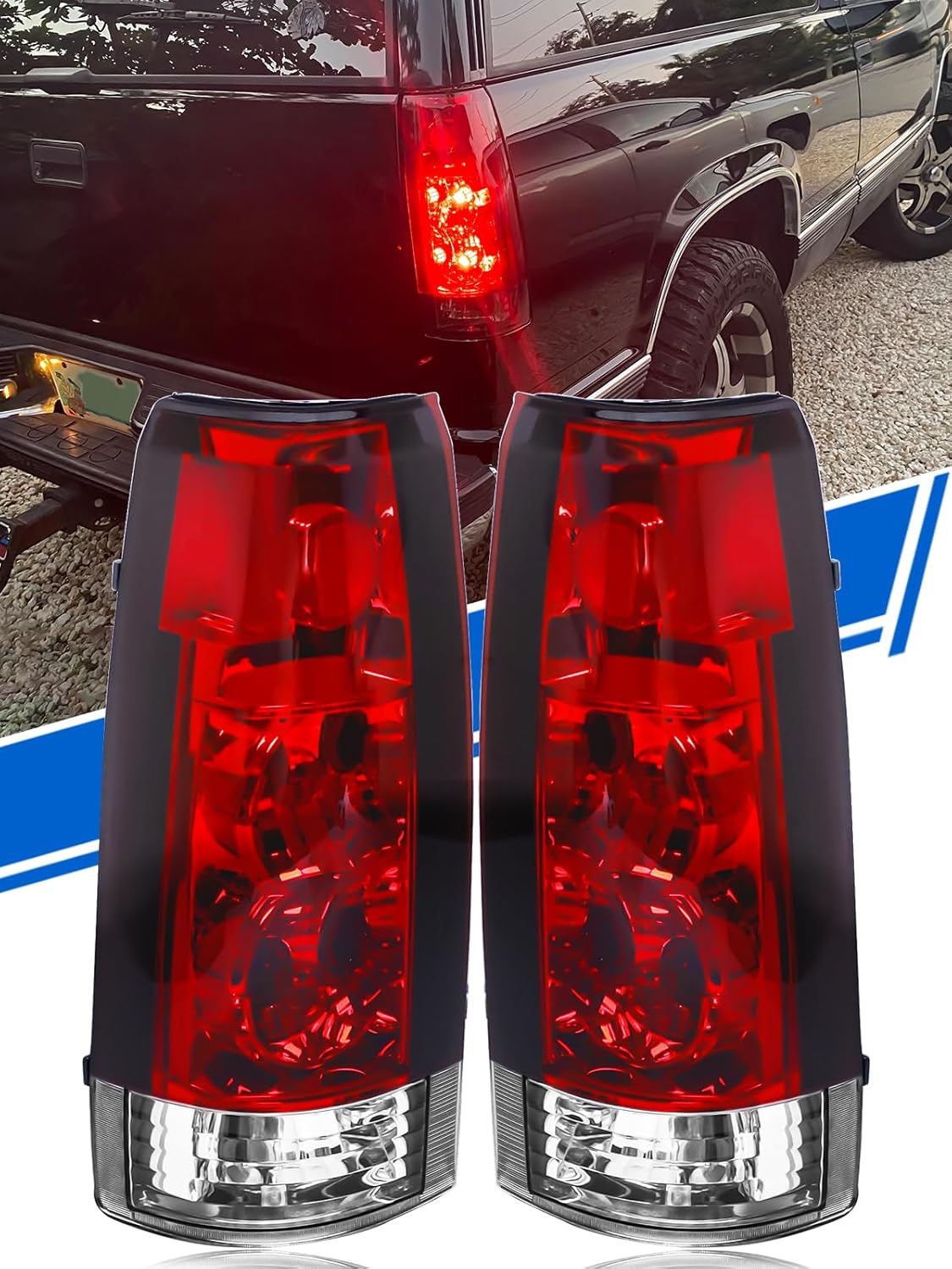 Tail Light Assembly Compatible with Chevrolet/GMC Silverado Sierra C/K Truck 1988-1998, 1995-1999 Tahoe, 1992-1999 Yukon, 1992-1999 Suburban, 1992-1994 Blazer, w/Circuit Board, Red Pair