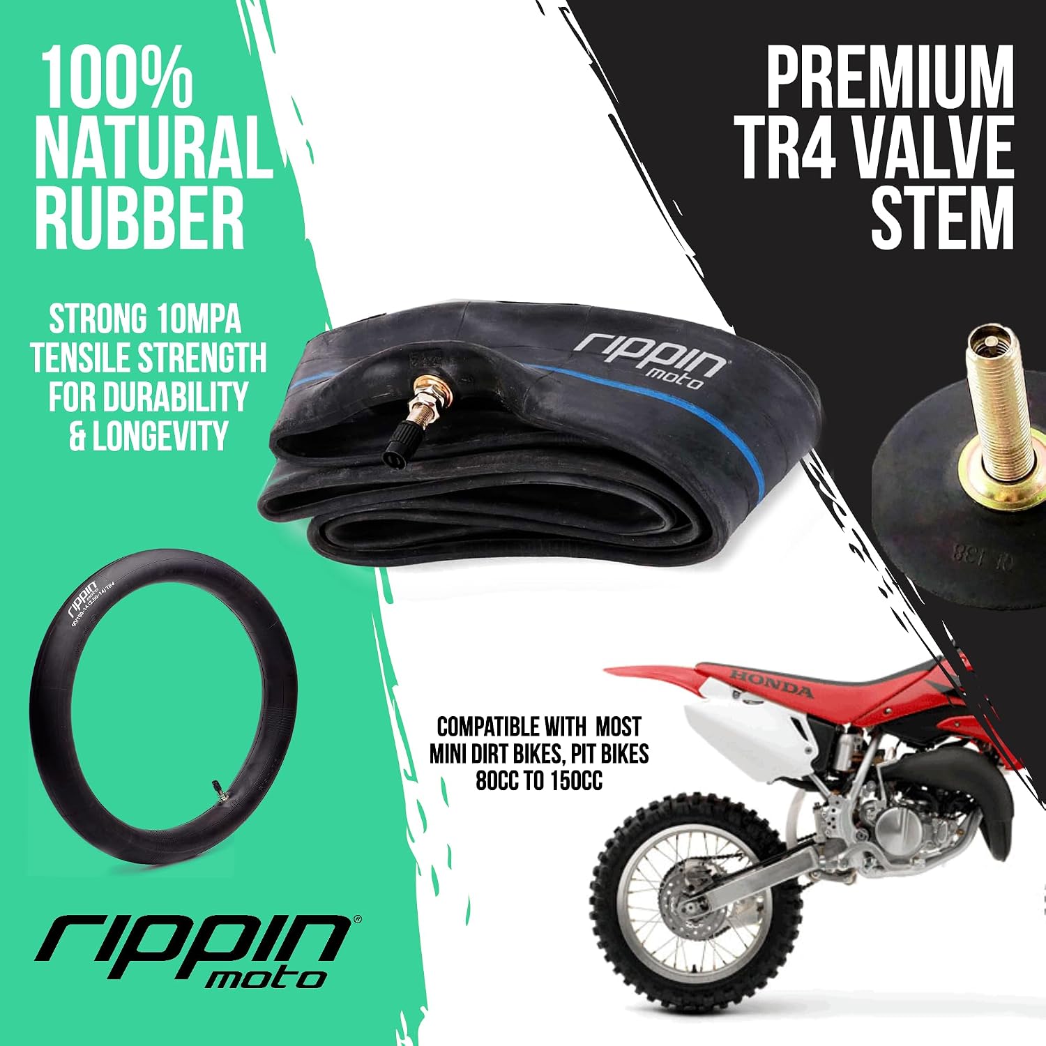 Rippin Moto 2.50/2.75-17 Motorcycle Inner Tube (70/100-17) 2.5mm Thick, 10Mpa Durable & Lightweight - 100% Natural Rubber - Fits Most Dirt Bikes, Pit Bikes & E-Motos with 17" Wheels