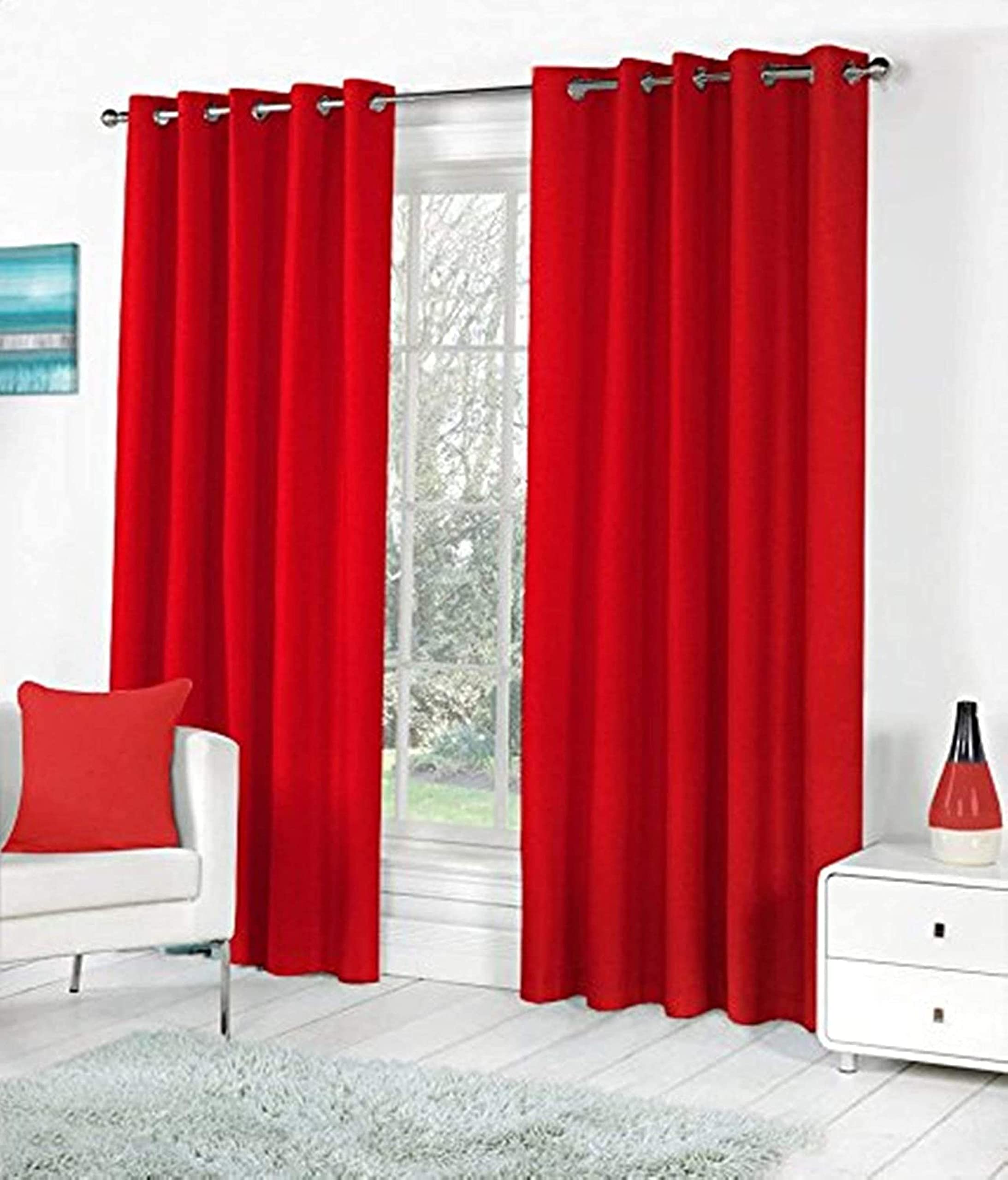 Galaxy Home Decor Solid Plain Curtains for Window 5 Feet, Pack of 2, Red