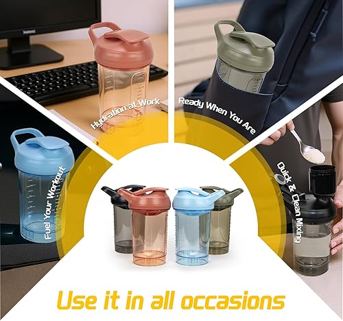 Miniatura 7 de Botella mezcladora de proteínas, taza de proteína a prueba de fugas para gimnasio, fitness y suplementos (1 paquete, naranja)