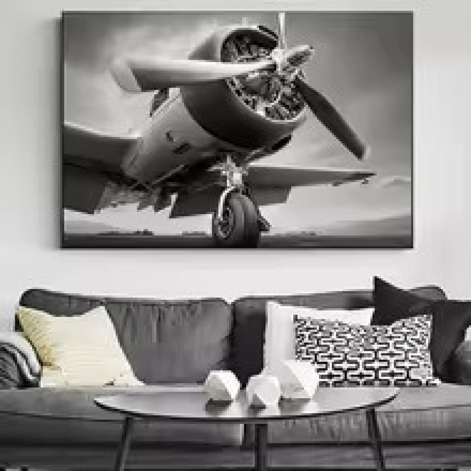 Art mural hélice d'avion cadre vintage tableau noir et blanc - 7