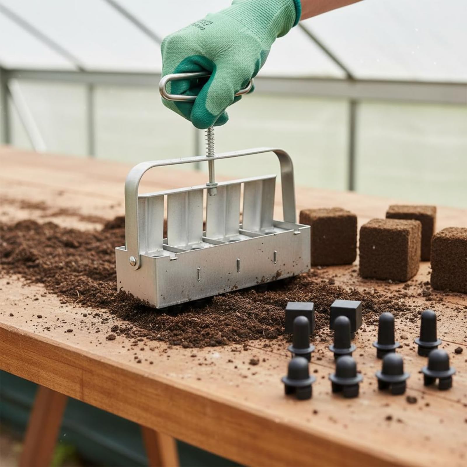 KESOTO Appareil à Motte Terre Maniable avec Quatre Alvéoles pour Créer s Cubes Semis sur la Table Jardinage