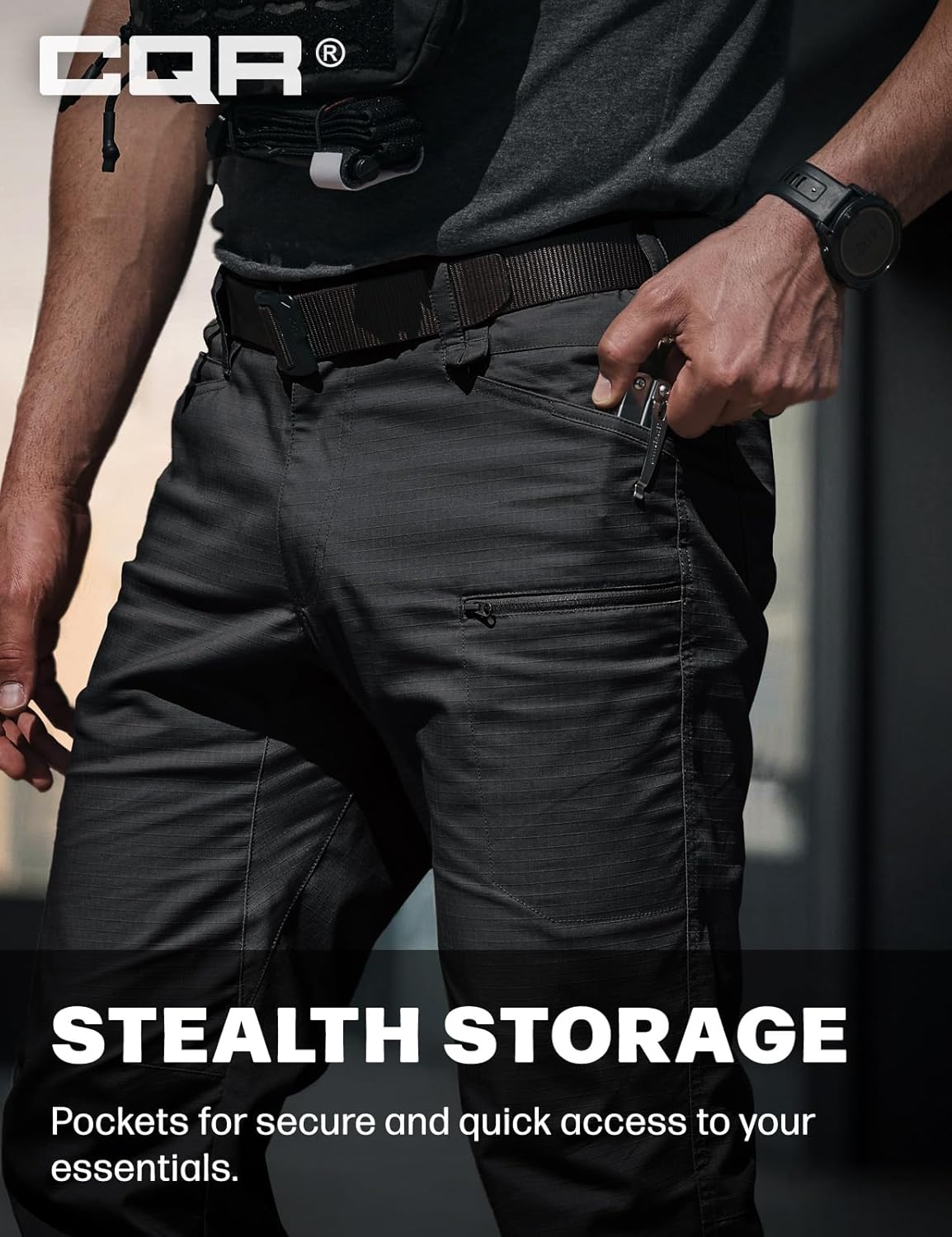 CQR Men's Flex Stretch Tactical Pants, Water Resistant Ripstop Cargo Pants, Lightweight EDC Outdoor Work Hiking Pants - Image 5