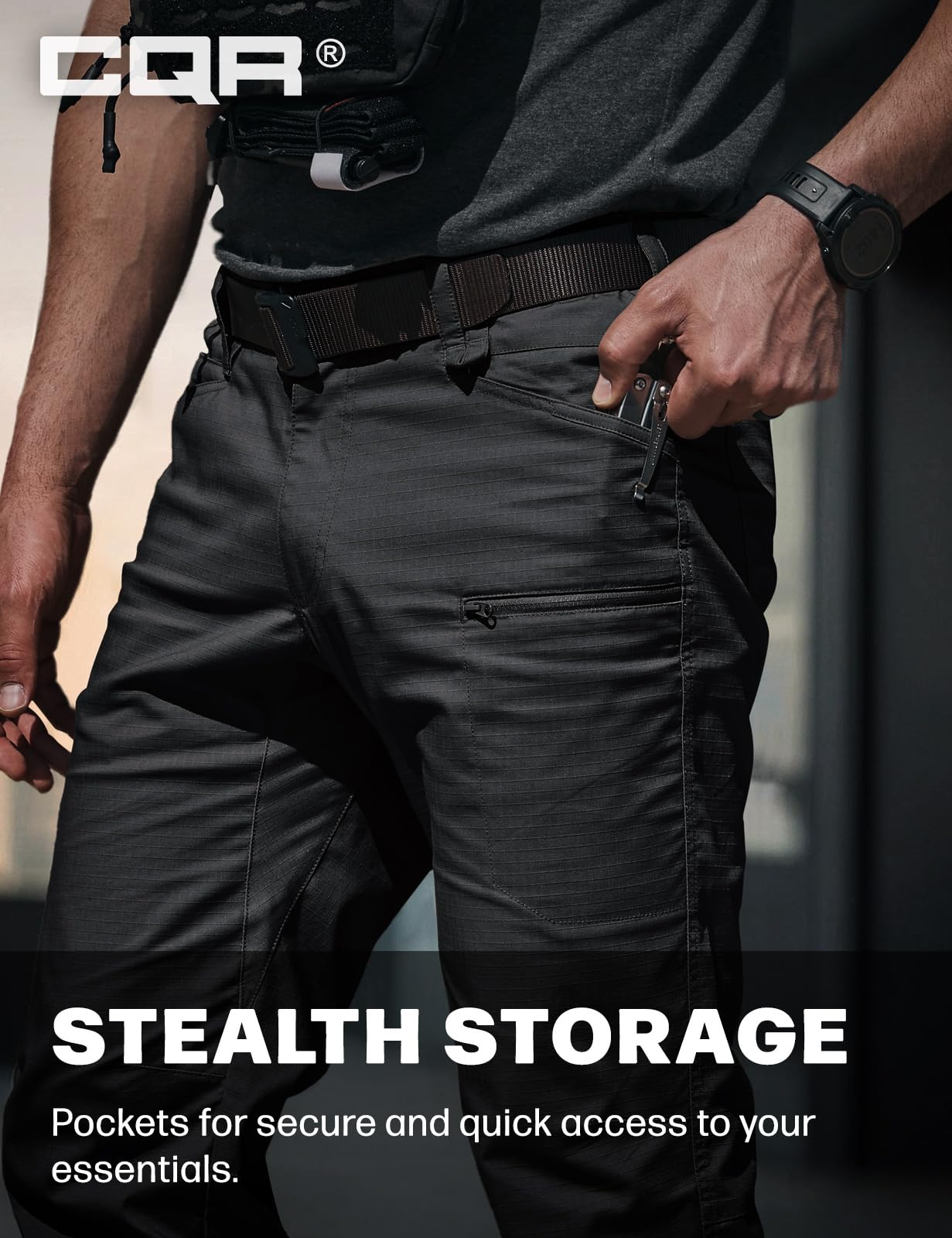 CQR Men's Flex Stretch Tactical Pants, Water Resistant Ripstop Cargo Pants, Lightweight EDC Outdoor Work Hiking Pants — view 5