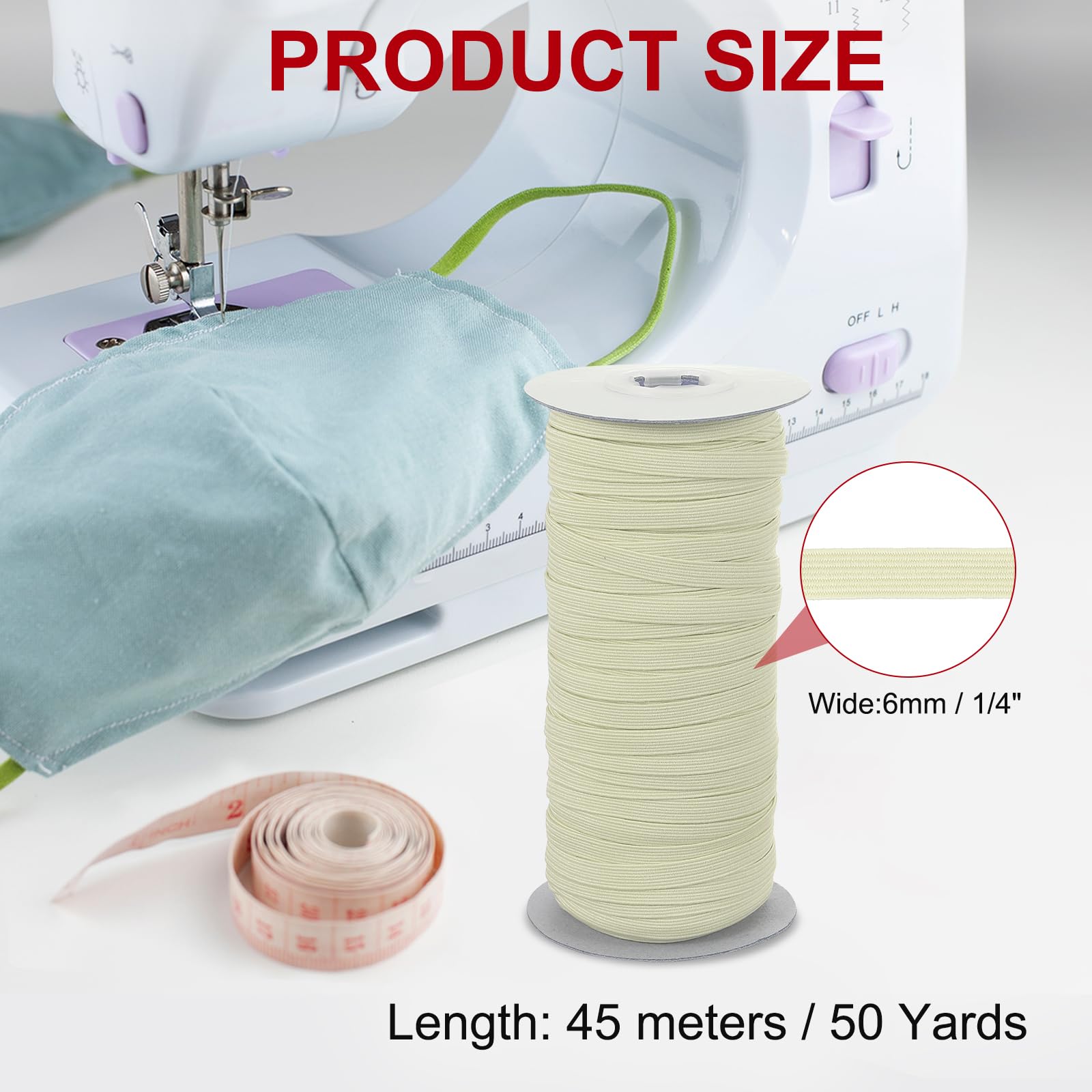 PATIKIL Elastic Bands 6mm x 45 Meters, Polyester Flat Elastic Cord Stretch Strap for Sewing Crafting DIY Beige - Image 2