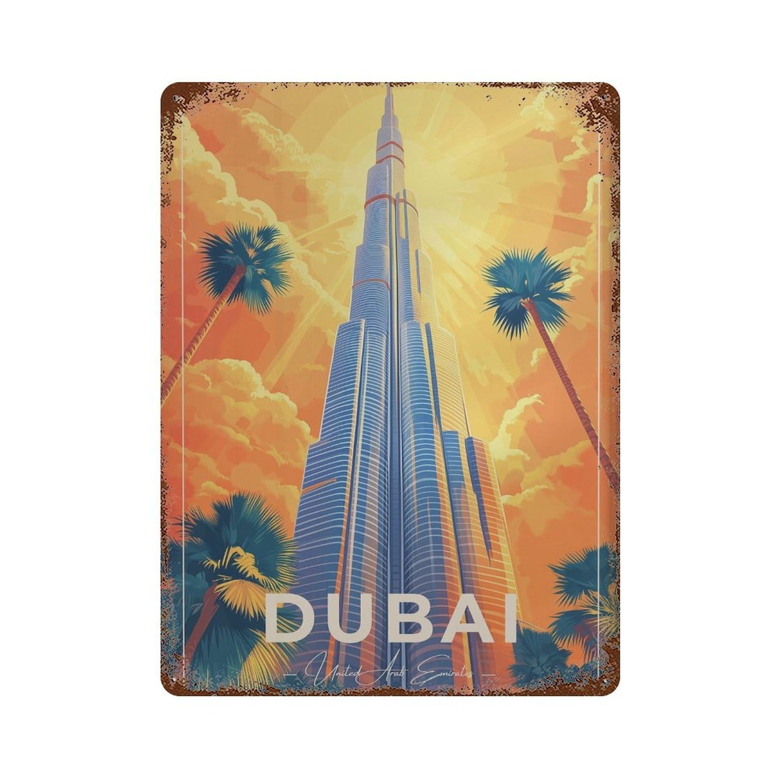 xiaoxiaoshen Dubai Travel Burj Khalifa UAE Decor Wall Decor Art Metal Tin Poster Modern Home Decor Art Home Bar Shop Decorations Vintage Sign 40x30cm