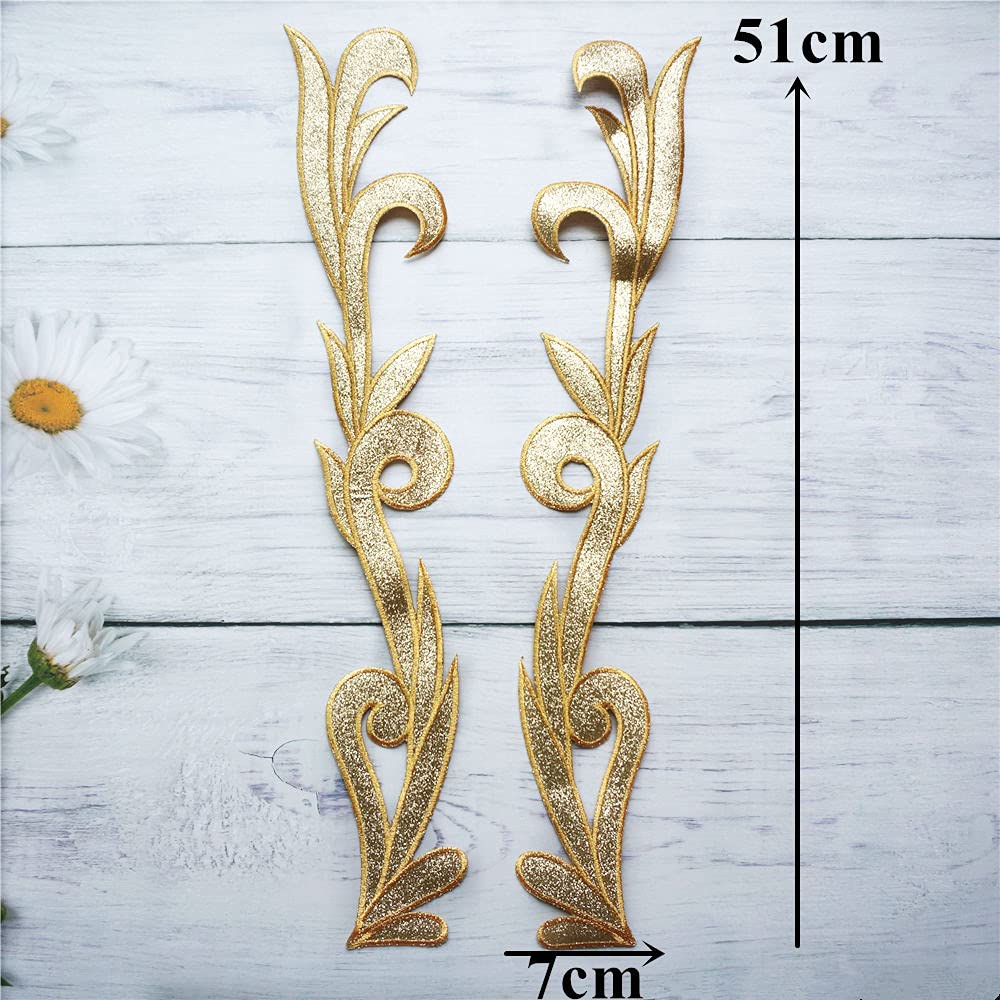 Coppia Di Toppe Ricamate A Fiore Di Cardo Oro | Patch Termoadesive Da Cucire O Stirare | Dimensioni 7x11.5 Cm - 6