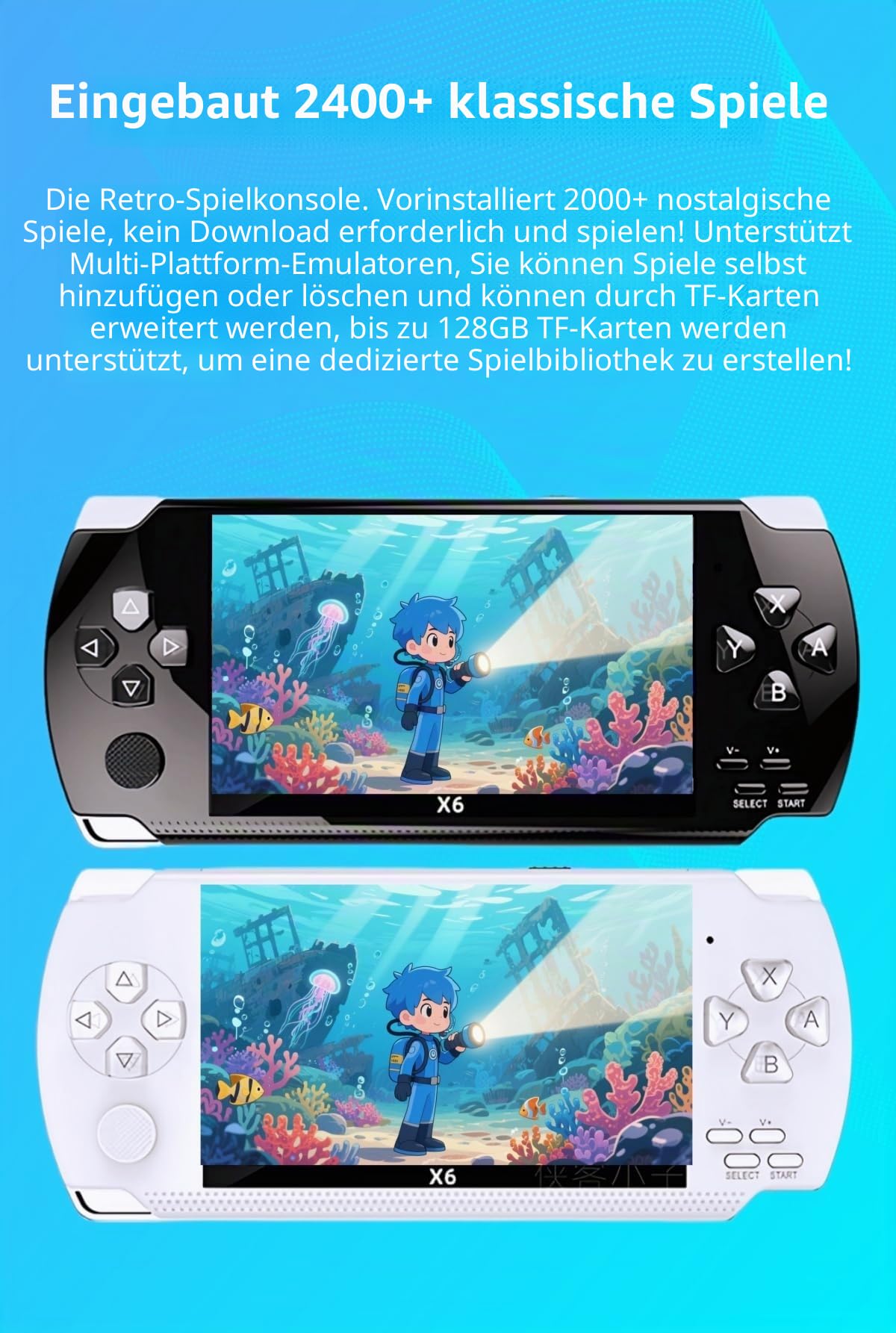 4,3-Zoll-Retro-Handheld-Spielkonsole – Vorinstallierte Klassiker, tragbarer Videospielplayer mit TV-Anschluss, wiederaufladbarem Akku und TF-Kartensteckplatz (Black)