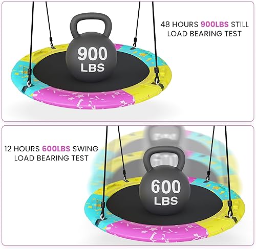 Miniatura 6 de Columpio de árbol para niños y adultos, juego de columpio de platillo aprobado por ASTM con capacidad de peso de 900 libras, tapete impermeable y