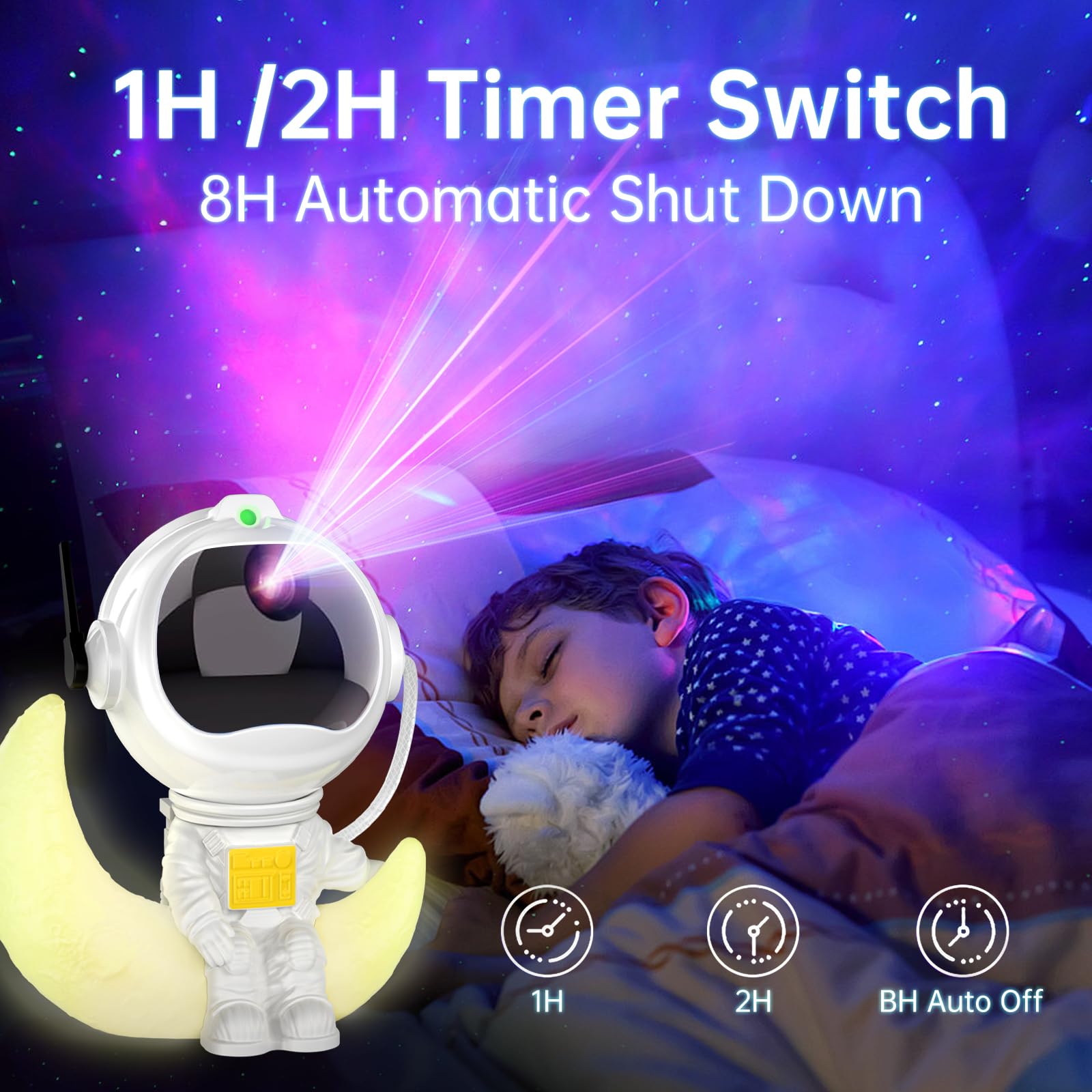 PHOSURA LED Astronauta Proiettore Stelle Galassia Lampada Notturna, Spaziale con Timer, Telecomando, Cielo Stellato Soffitto Luce per Camera da Letto, Regalo per Bambini e Adulti