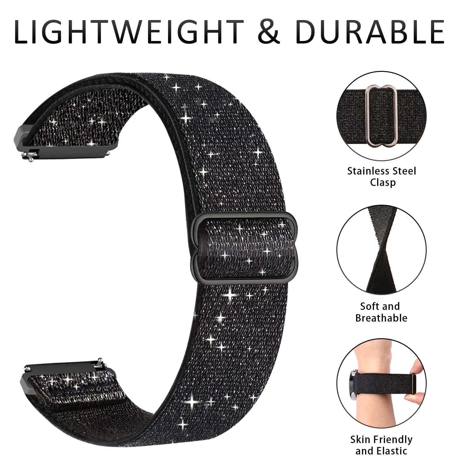 Bolesi 8 Pack Stretchy Nylon Watch Band Compatible with Samsung Galaxy Watch 7/6/5/4/FE,20mm Strap for Galaxy 6 Classic/5 Pro/Active 2 Women