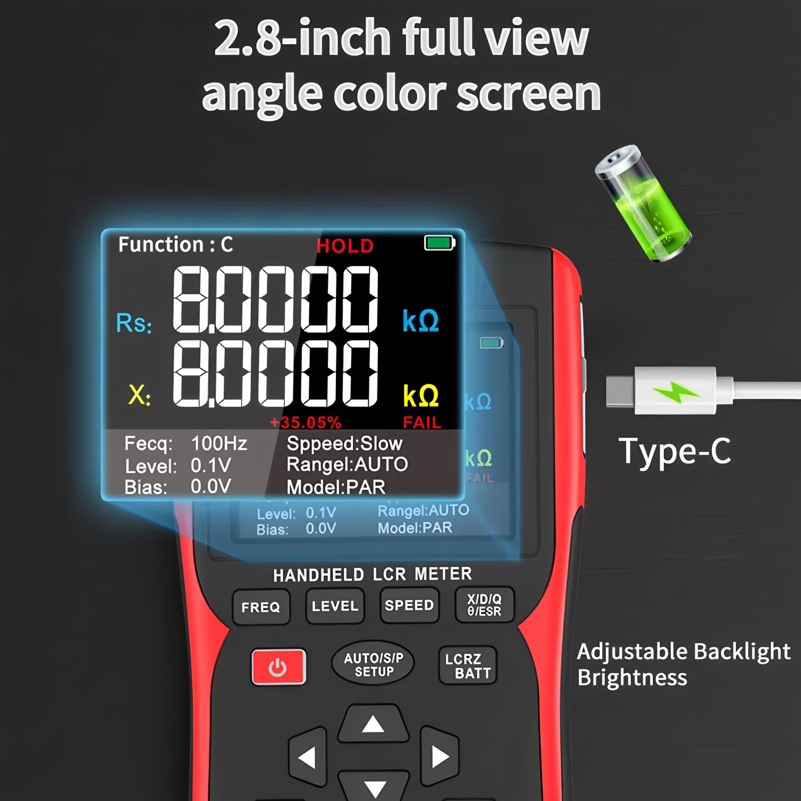 LCR-Messgerät Handgehaltenes Digitales Brücken-Batterie-Innenwiderstands-Messgerät DQ02-2-in-1 Hochpräzises Kapazitäts- und Batterietester (DQ02 KitII)