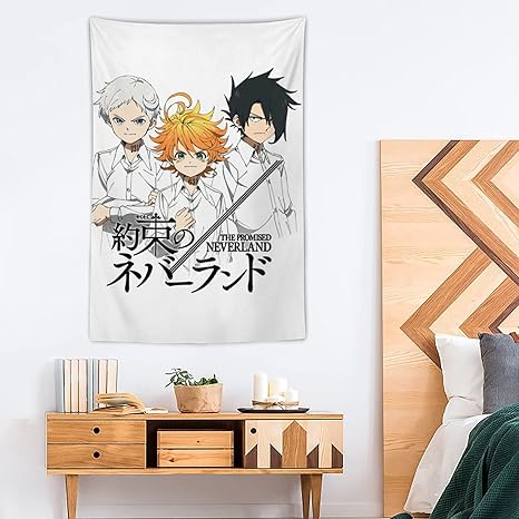 Amazon Com 96 The Promised Neverland Trio Tapestry Japanese Art Decor For Bedroom Cartoon Poster Background Wall Hanging Anime Tapestry For Living Room College Dorm 60x40 Inches Home Kitchen