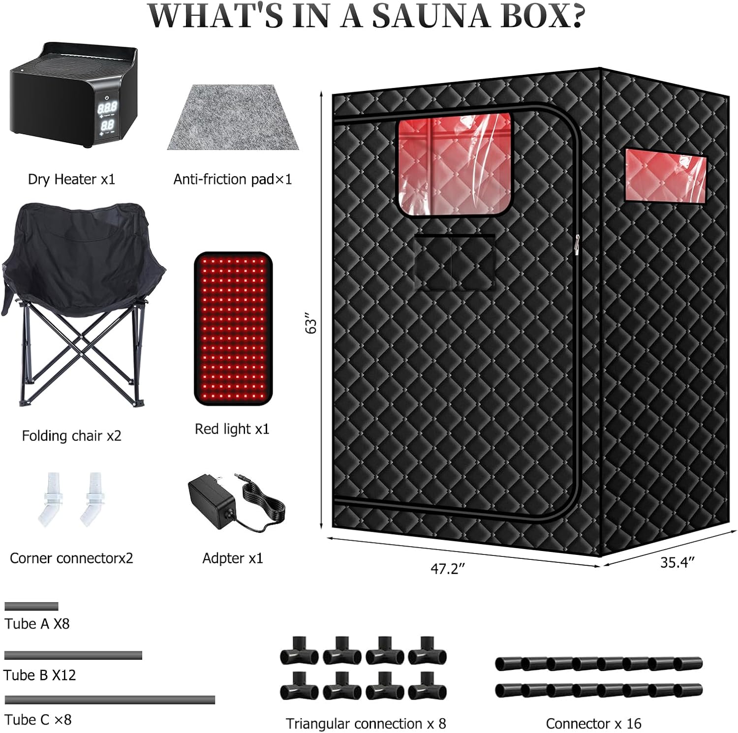 Upgraded Hot Air Sauna, 1 or 2 Person Sauna Tent, 1500W & 159°F Portable Dry Wind Saunas, with 660nm Red Light, 2 Folding Chairs, X-Large Full Size Indoor SPA Tent for Body Recovery（110V）