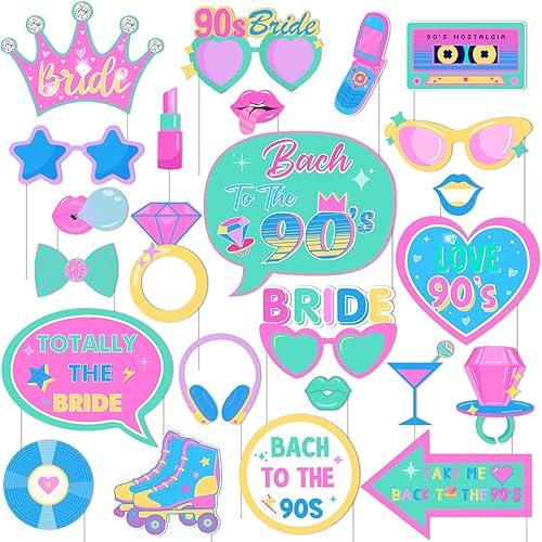 JOYMEMO 24 piezas de accesorios para cabina de fotos de fiesta de regreso a los 90, decoraciones de despedida de soltera de los 90, tema retro hip