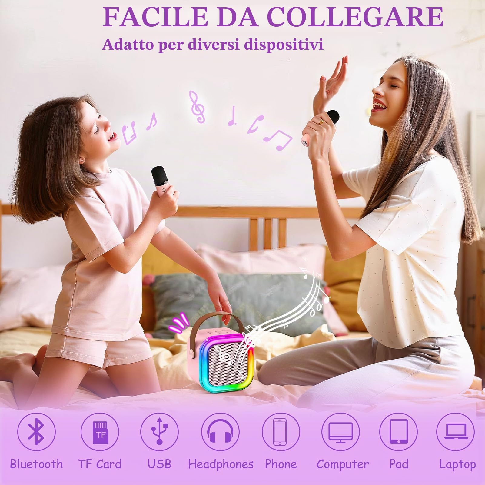 Regali Unicorno per Ragazze 6 7 8 9 10 Anni Macchina Karaoke Bambini Microfono con Altoparlante Coperta Luminosa Unicorno Lampada Notturna Cerchietto Braccialetti Regalo Compleanno Giocattolo Ragazze